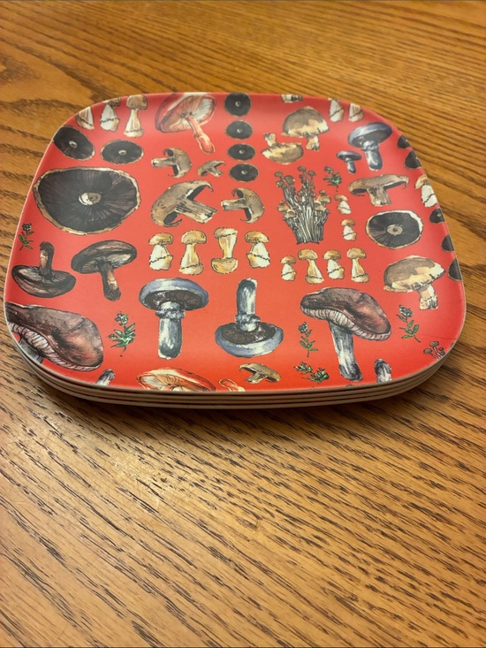Anthropologie Other - Terrain Anthropologie Mushroom Melamine Square 8” Plates Set of 4 Cottagecore⁠